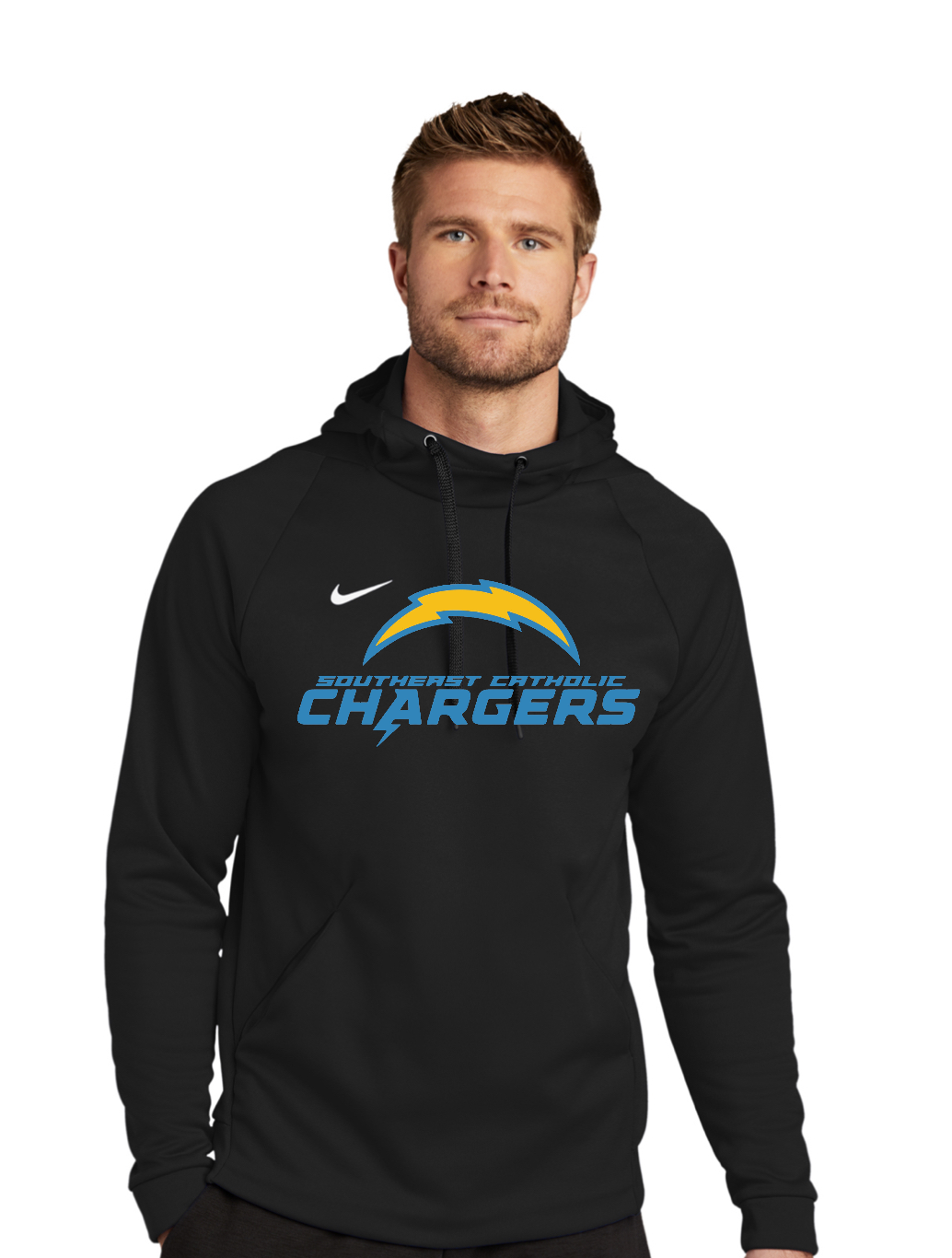 SE Catholic Chargers Nike Therma Fleece Hoodie Adult Only Seven Sons Printing Co